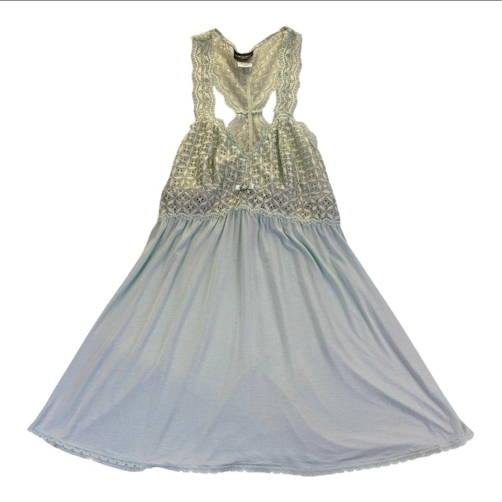 VTG Seductivewear by Cinema Etoile L Light Aqua Lace Babydoll Chemise Coquette
